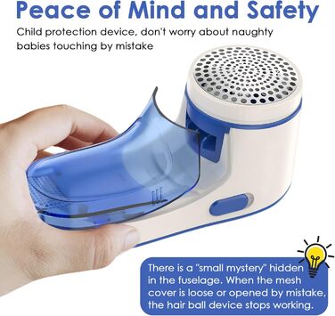 Електричний видальник пуху та ниток, портативний, з USB-кабелем та змінною голкою. Підходить для одягу, меблів, вовни. Компактний, блакитний