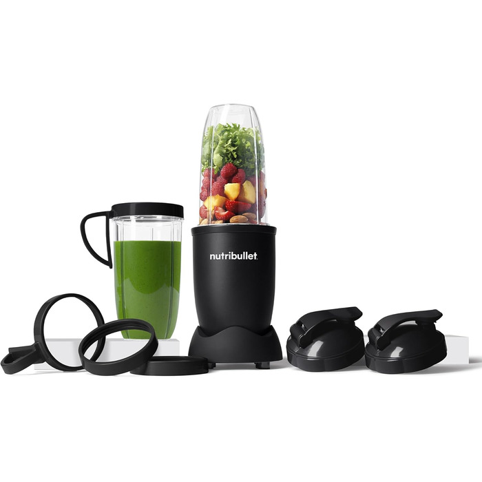 NutriBullet Pro 900, Electric Blender, Food Processor, Smoothie Blender, Multifunctional Blender, 900W Power, 900ml and 710ml Cups, Matte Black, NB910MB Matte Black Packaging with Accessories
