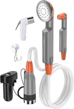 Набір для душу в кемпінг Zooma з насосом, портативний душ для відпочинку на природі, душ для саду та вулиці, акумуляторний душ для кемпінгу (Оранжевий 3)