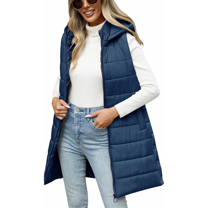 Дамський пуховик Yuongirl, довгий, з капюшоном, легкий, об'ємний, теплий, з довгими рукавами, для осені/зими, об'ємний, верхній одяг (Темно-синій, XXL)
