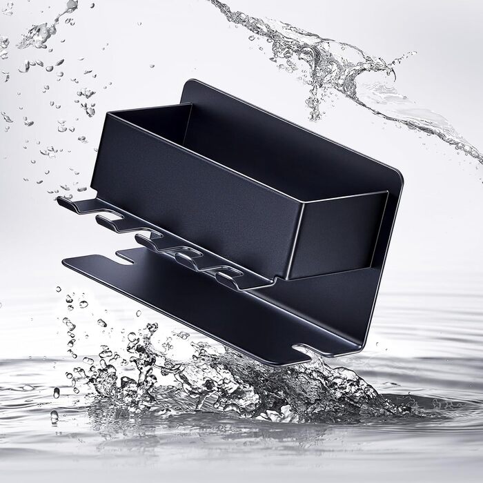 Тримач для зубних щіток настінний, для електричної зубної щітки, з підставкою для насадок, без свердління, чорний, компактний