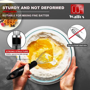 Венчик кухонний Walfos силіконовий (3 шт.): 21.6 см, 25.4 см, 30.5 см, нержавіюча сталь, чорний - для збивання та перемішування