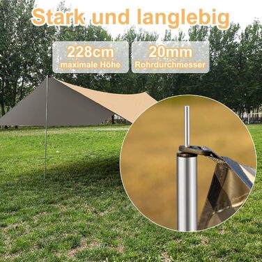 Водонепроникний намет WADEO 3x4 м: брезент для кемпінгу, тент для намету з брусками, кілочками та мотузками, ультралегкий, для кемпінгу та пікніків на природі, хакі