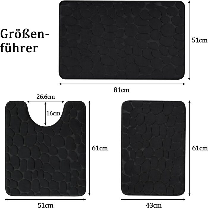 Набір килимків для ванної кімнати chakme (2 шт.), пам'яті з ефектом Cobblestone, протиковзкі та абсорбуючі килими для ванної, туалету та підлоги, чорні