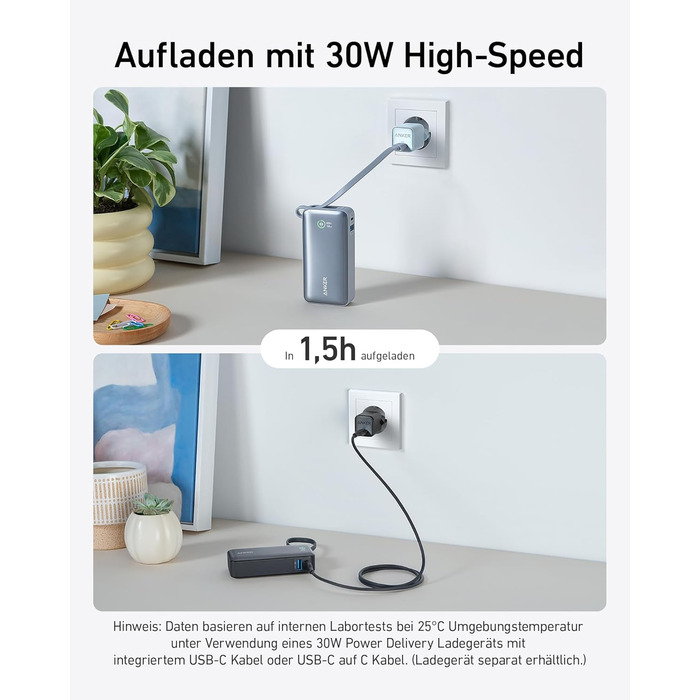 Powerbank Anker Nano 10000mAh з USB-C кабелем, 30W PD, 1xUSB-C, 1xUSB-A, для iPhone, MacBook, Galaxy, iPad, AirPods