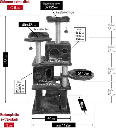 Дім для кота JAMAXX Premium XXL з когтеточкою, 165 см, сірий