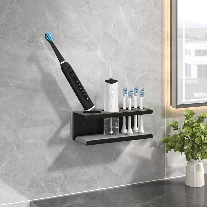 Настінний тримач для електричної зубної щітки з органайзером для пасти, 4 відділення, чорний
