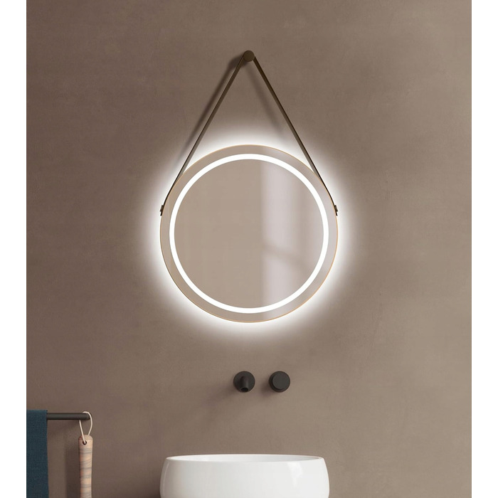 Кругле дзеркало у ванну кімнату з LED-підсвіткою Talos CORVIA Shine, матове золото