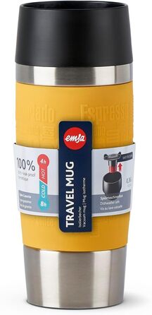 Термокружка Emsa Travel Mug Classic, 360 мл, жовта, з рукавом, 4 години гаряче, 8 годин холодне, 100% герметична