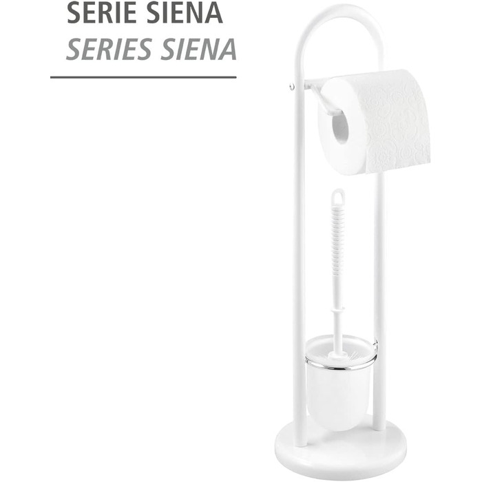 Набір для туалету WENKO Siena: тримач туалетного паперу та щітка для унітазу, сталь, білий, 19 x 63 см
