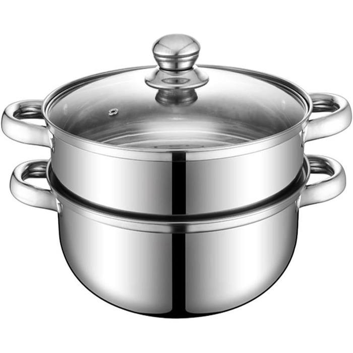 Пароварка-каструля з нержавіючої сталі 18/10, 27.9 см, 2-ярусна, для приготування овочів, м'ясних страв, супів та соусів