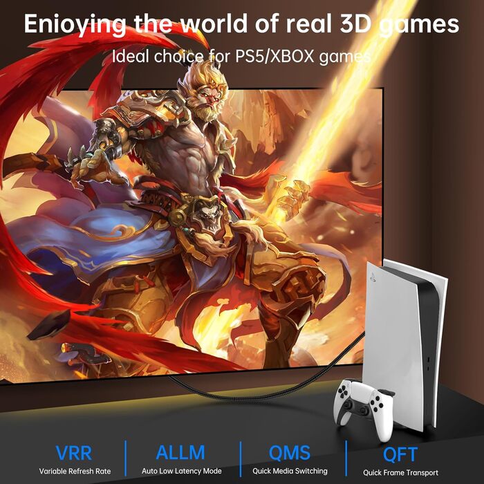 HDMI 2.1 кабель TEFLOTY: 8K, 48Gbps, Ultra Highspeed, підтримка 8K@60Hz, 4K@120Hz, eARC, HDCP 2.2/2.3, DTS:X, Dolby Atmos, сумісний з HDTV, PS5/4/3, Xbox Series X/S, моніторами