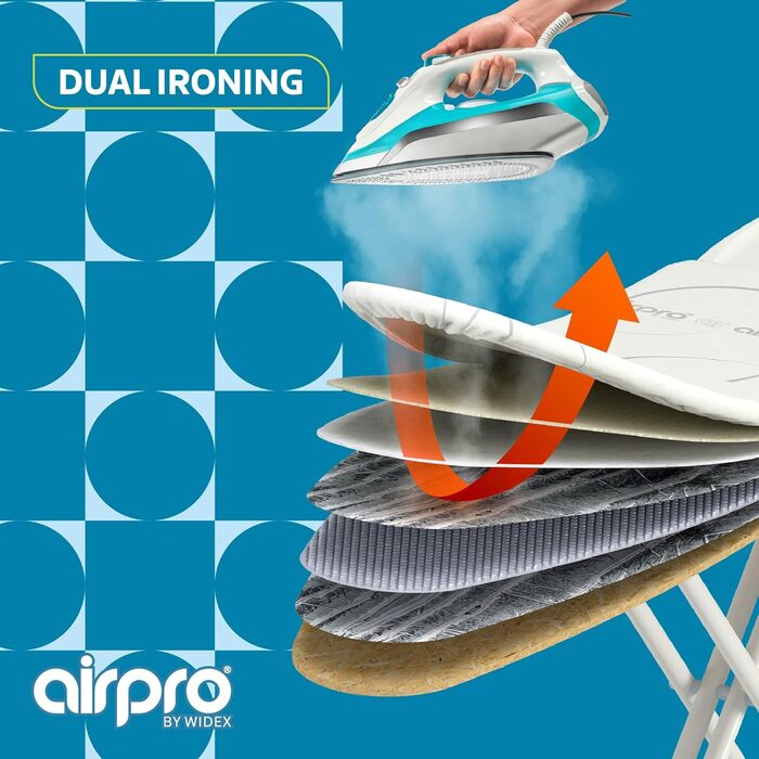 Airpro by Widex 6-Layer Ironing Board Cover for Steam Irons - XL Size, Universal, Max 125x50 cm - No More Water Under the Ironing Board - Irons Up to 50% Faster - Made in Europe Circle Parts XL