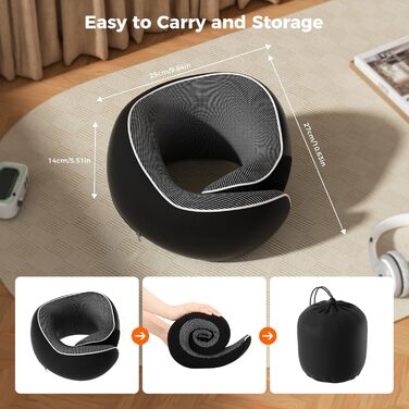 Подушка для шиї у подорожах: Memory Foam, регульована, з навушниками та маскою для сну (Чорний)