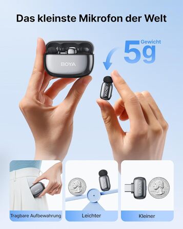 BOYA MINI 2: Бездротовий мікрофон-лавал'єр для iPhone, Android, Vlogging, YouTube, інтерв'ю (Space Silver)