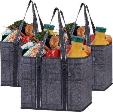 23.5 Liter Large Folding Shopping Bag, Folding Boxes with Reinforced Bottom, Reusable Shopping Bags, Holds Up to 15 kg Shopping Bag (3-Pack) (Black/Window Pane)