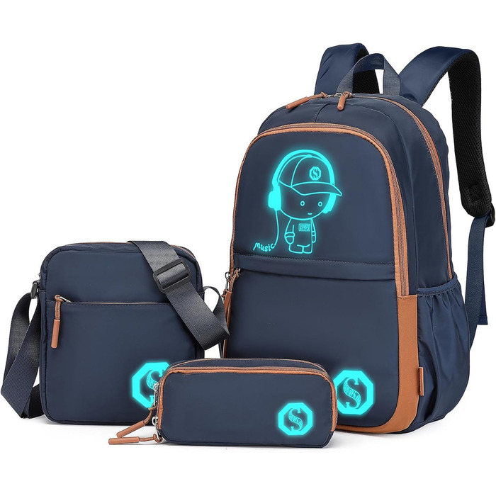 KONO Рюкзак для школи 3-в-1: рюкзак, сумка через плече, пенал. Підходить для ноутбука 15.6