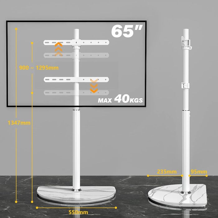 Adjustable TV Floor Stand for 32-65 inch LED LCD OLED TVs - Swivel & Height Adjustable, up to 40kg, Cable Management