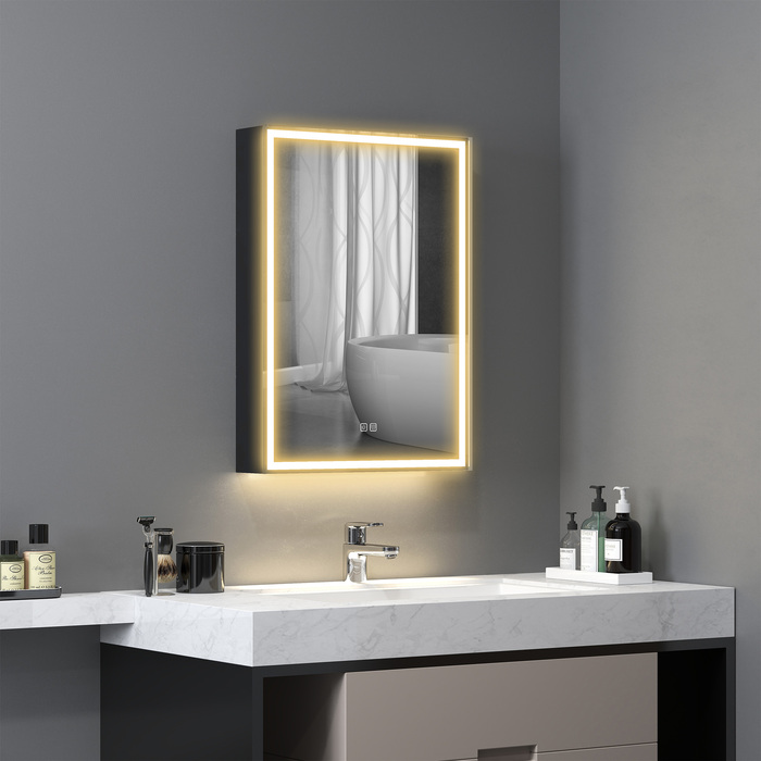 Дзеркальна шафа HOMCOM з LED-підсвіткою, 50 x 70 см, з регульованою яскравістю, проти запотівання, чорного кольору