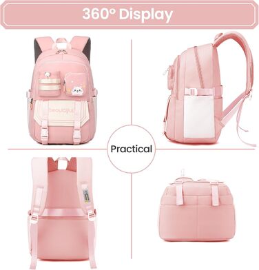 Дитячий рюкзак IvyH для дівчаток – велика місткість, водонепроникний, ідеальний для школи (2-6 клас), рожевий