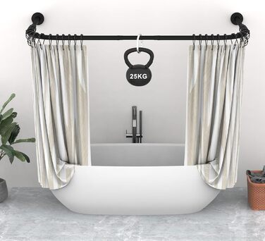 Штанга для душу U/L форми 75×(150-190)×75 см - 2 в 1 (для душу та ванни) з кільцями - Чорний колір