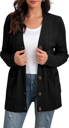 Жіночий в'язаний кардиган GRECERELLE з кишенями, довгий, елегантний, великого розміру, чорний, для осені/зими/весни