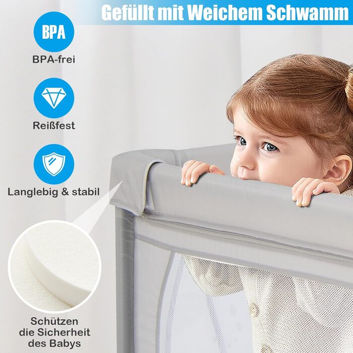 COSTWAY 205 x 147cm Playpen Baby foldable, Play Yard with 50 Balls, 2 Doors, Side Pocket, Breathable Mesh & Zipper, Playpen Tent for Infants & Toddlers (Gray-Fish) Gray-Fish Without Mattress