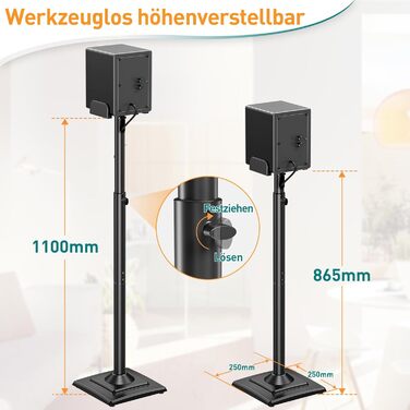 Підставка для колонок ELIVED, регульована висота, з висувною платформою та внутрішнім каналом для кабелів, 5 кг, 1 шт.