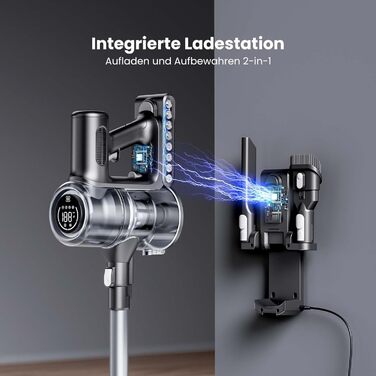 Бездротовий пилосос Proscenic P13: потужний акумуляторний пилосос з 45KPa, 550W, 45 хвилин роботи, сенсорний екран, зелене підсвічування, док-станція, 1.2L, видалення шерсті тварин, для килимів та твердих поверхонь