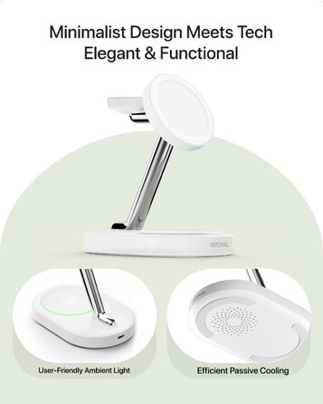 Intoval 3-в-1 Магнітна Бездротова Зарядка для iPhone 17/16/15/14/13/12, Apple Watch та AirPods, Швидка Зарядка з Блоком Живлення (Білий)