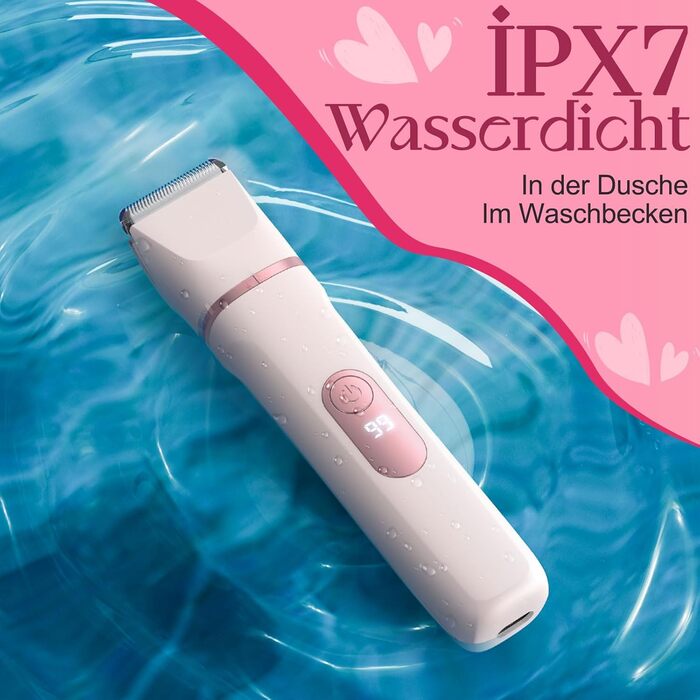 Електричний жіночий триммер 3-в-1 для тіла та інтимної зони з LED-дисплеєм, рожевий. Вологостійкий IPX7, USB-зарядка