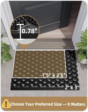 Килимок для порогу COLOR&GEOMETRY Null Geruch TPE, Heavy Duty, 43x75 см, чорний. Екологічний, не потребує обслуговування, антиковзаюча, для дому, тераси, гаража.