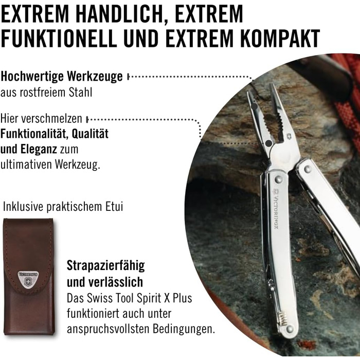 Мультитул VICTORINOX Swiss Tool Spirit X Plus, 35 функцій, швейцарський, з фіксатором леза, у чохлі, срібний