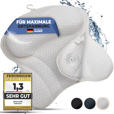 Подушка для ванни з 6 міцними присосками – ергономічна підтримка шиї та спини, високоякісна подушка для ванни, з сумкою (біла)