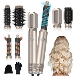UKLISS Стайлер для волосся 6 в 1 Air Styler Set - Професійний стайлер з насадками: фен з круглою щіткою, керлер, щітка для термоукладки, фен-щітка, фен, випрямляч | для локонів, об'єму, випрямлення та сушіння (Перламутровий) (Монтліт Срібло)