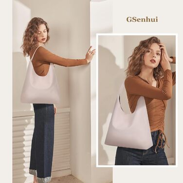 Сумка жіноча GSenhui Hobo Bag бежева: велика шопер-баг з м'якої шкіри для роботи, навчання та покупок