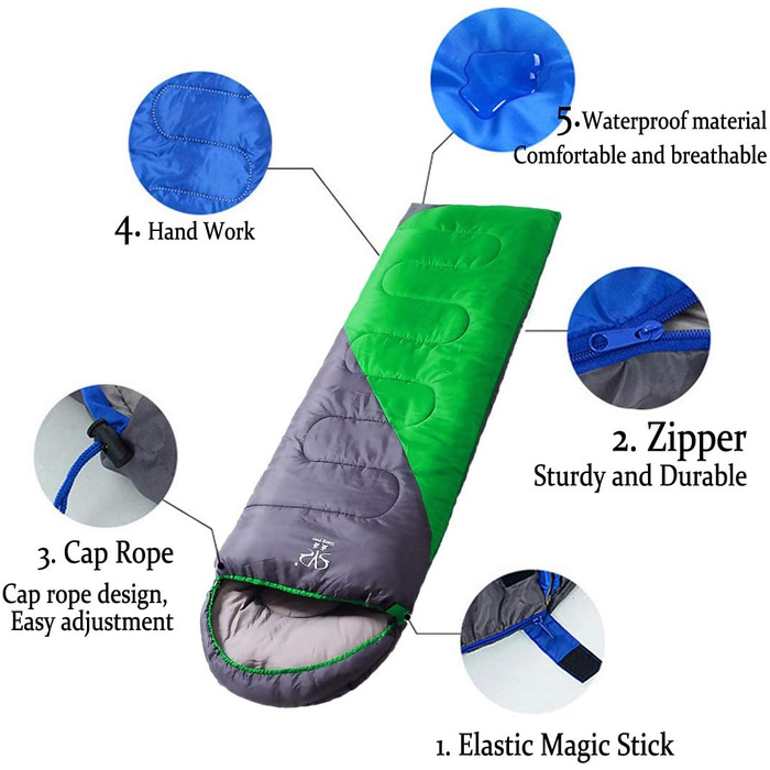 Camping Sleeping Bag, 4 Seasons, Waterproof, Outdoor Hiking, Backpacking, Travel Sleeping Bag, Portable Mummy Sleeping Bags for Adults, Kids