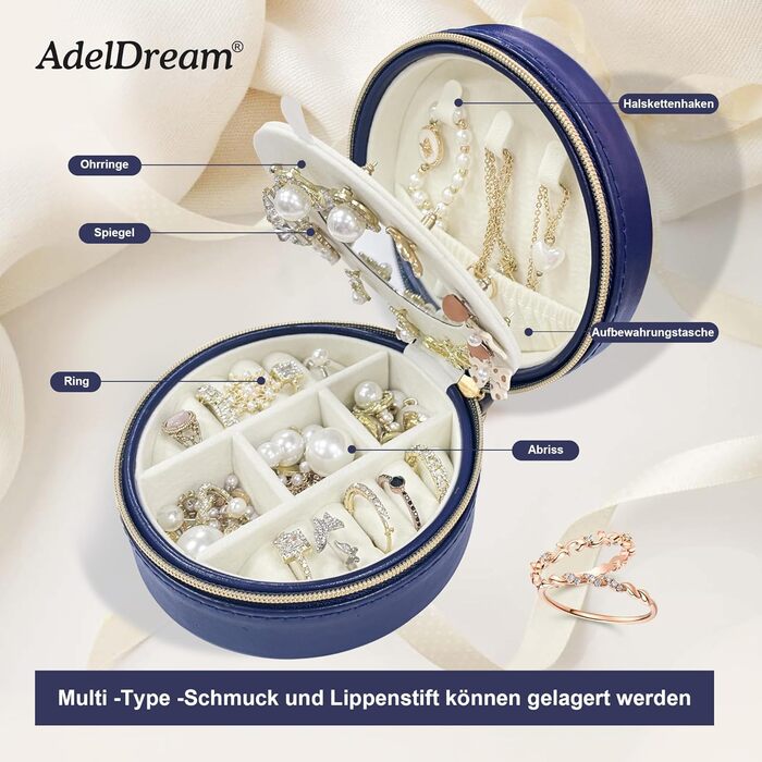 Скринька для прикрас ADEL DREAM: органайзер для подорожей, з дзеркалом, блакитний