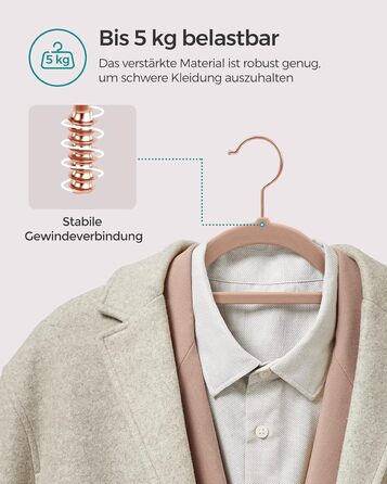 Плечики SONGMICS для одягу, велюрові, набір 50 шт., антиковзаючі, для краваток, 360° обертання, тонкі, економія місця, 43,5 см, для пальто, штани, срібно-білі