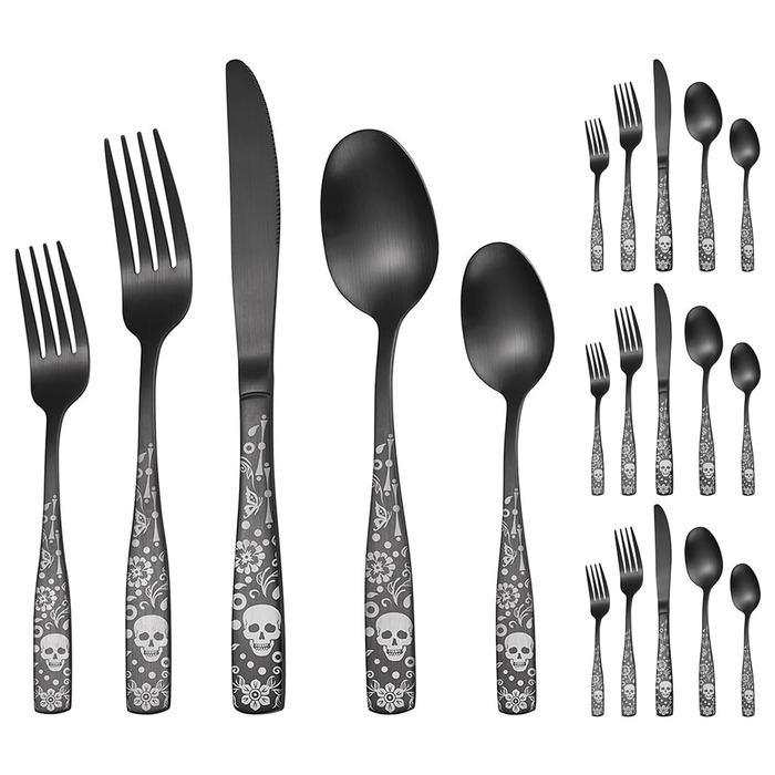 Набір столових приборів XIAOYU з дизайном черепа, готичний, з нержавіючої сталі на 4 особи (20 предметів) - для Хеллоуїну