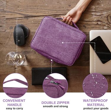 Водонепроникна сумка-органайзер для кабелів та аксесуарів електроніки (фіолетовий)