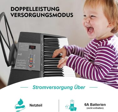 MUSTAR 61-клавішна клавіатура-піаніно для початківців, цифрова клавіатура з підсвічуванням, динаміками, стійкою, табуретом, навушниками, мікрофоном, підставкою для нот, 300 звуків та уроками гри, чорний колір