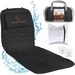 Bathtub Pillow Full Body Bath Pillow (125x43cm) - Bathtub Mat with Headrest Supports Neck, Back, and Legs - Includes Wash Bag and Travel Bag with Hanging Hooks for Quick Drying - White (Black)