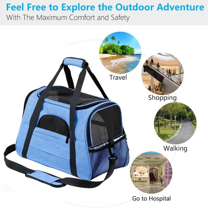 Транспортний бокс для собак та котів, дихаючий, складаний, з м'якою підстилкою (блакитний)