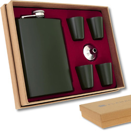 Набір фляга з нержавіючої сталі з келихом та воронкою • Військовий дизайн • Зелений • 9 oz / 265 ml • Для піших прогулянок