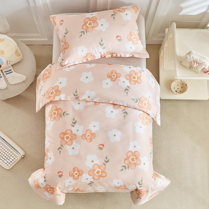 Дитяча постільна білизна для ліжечка, зелений квітковий принт, комплект для дівчинки, м'яка двостороння ковдра та наволочка, 120 x 150 см, зелений/квітковий