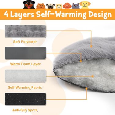 Самогріюча ковдра для тварин Wdmiya 90x60 см, для котів та собак, фланелева, без електроенергії, миюча, сіра L