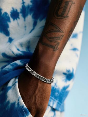 Чоловічий браслет Richsteel з нержавіючої сталі сріблястого/золотого/чорного кольору, ширина 8/12/17 мм, довжина 19/21/23 см, кубинський ланцюг, подарункова коробка. (23 см, 8 мм, срібло)