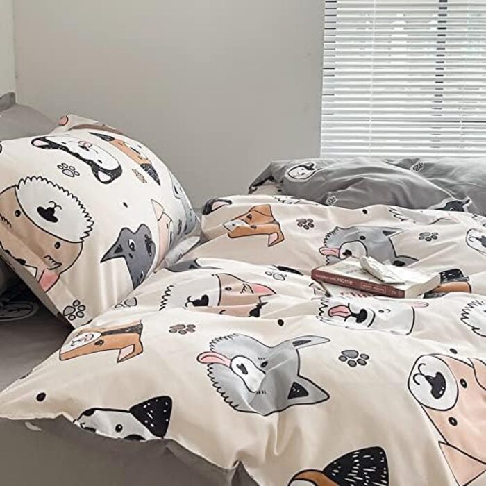 Комплект постільної білизни з мармуровим малюнком 200x200, 3 частини, мікрофібра, з блискавкою, 200x200 см, 2 наволочки 80x80 см, мультяшні собаки