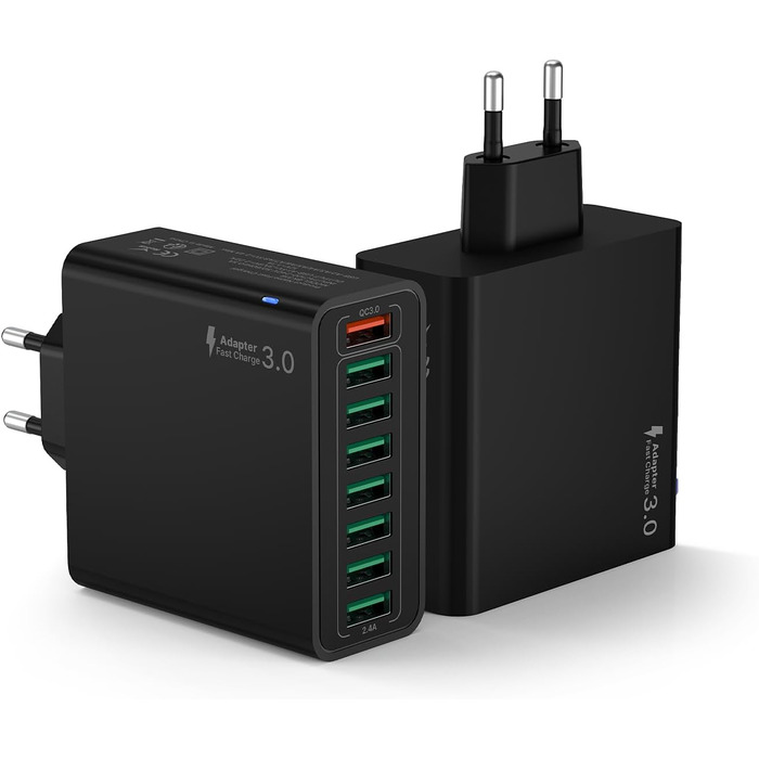 Багатопортовий зарядний адаптер USB 33W з QC 3.0 (2 шт.) - білий/чорний, для iPhone, iPad, Android